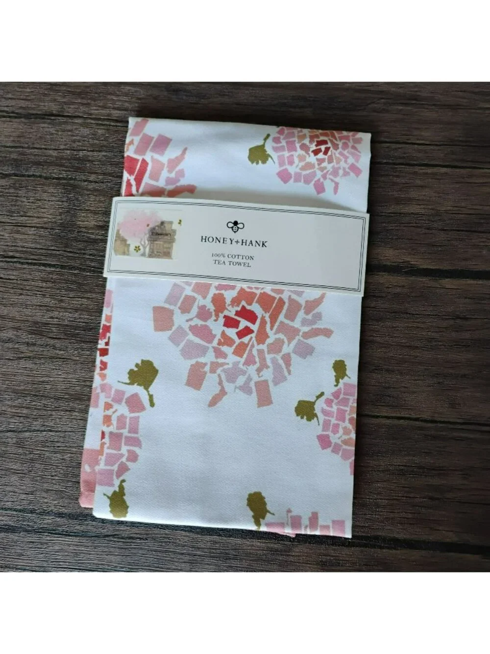 Honey + Hank 100% Cotton Tea Towel With Pink Mosaic Floral Design